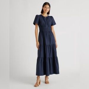 NWOT Quince Navy 100% organic cotton tiered maxi dress M